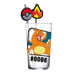 Pokémon Glas Tumbler mit Trinkhalmen Glurak 480 ml