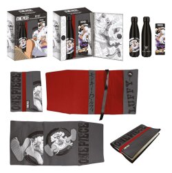 One Piece Stahlflasche, Sticker, Buchumschlag Geschenkset Luffy