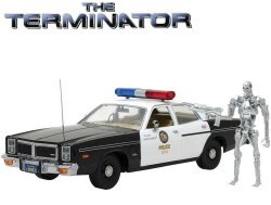 Terminator Dodge Monaco 1977 Police + T-800 Endoskelet Figur Modellauto 1:18 1984