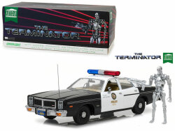 Terminator Dodge Monaco 1977 Police + T-800 Endoskelet Figur Modellauto 1:18 1984