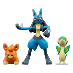 Pokémon Battle Figure Set Figuren 3er-Pack Serpifeu, Pamo, Lucario 5 cm
