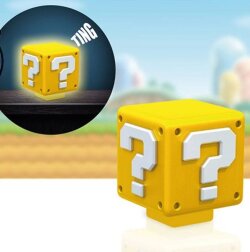 Super Mario Nachttischlampe mit Sound Fragezeichen-Block 8 cm